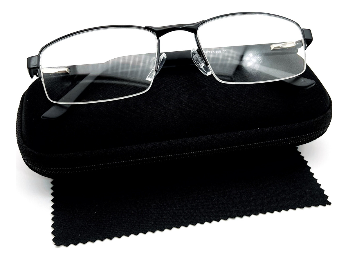 Armação Óculos Grau Masculina Fio Nylon Meio Aro Visual Leve Cor Preto + TamanhoArmação Masculina Premium