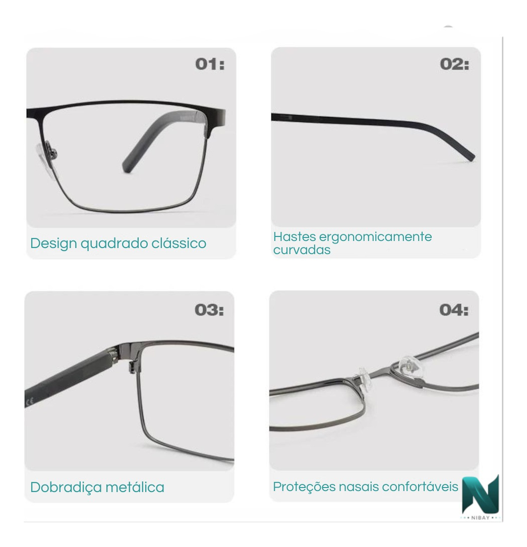 Armação De Óculos De Grau Lente Masculino Quadrada Elegante