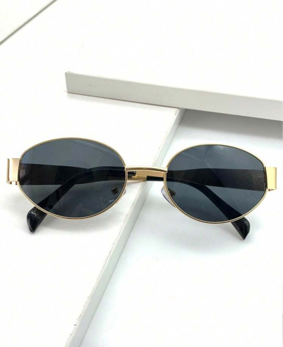 Óculos De Sol Oval Dourado Cobre Moda Tendencia Fashion Luxo