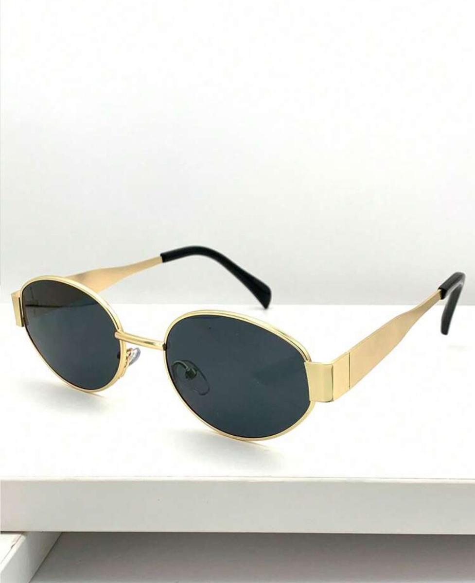 Óculos De Sol Oval Dourado Cobre Moda Tendencia Fashion Luxo