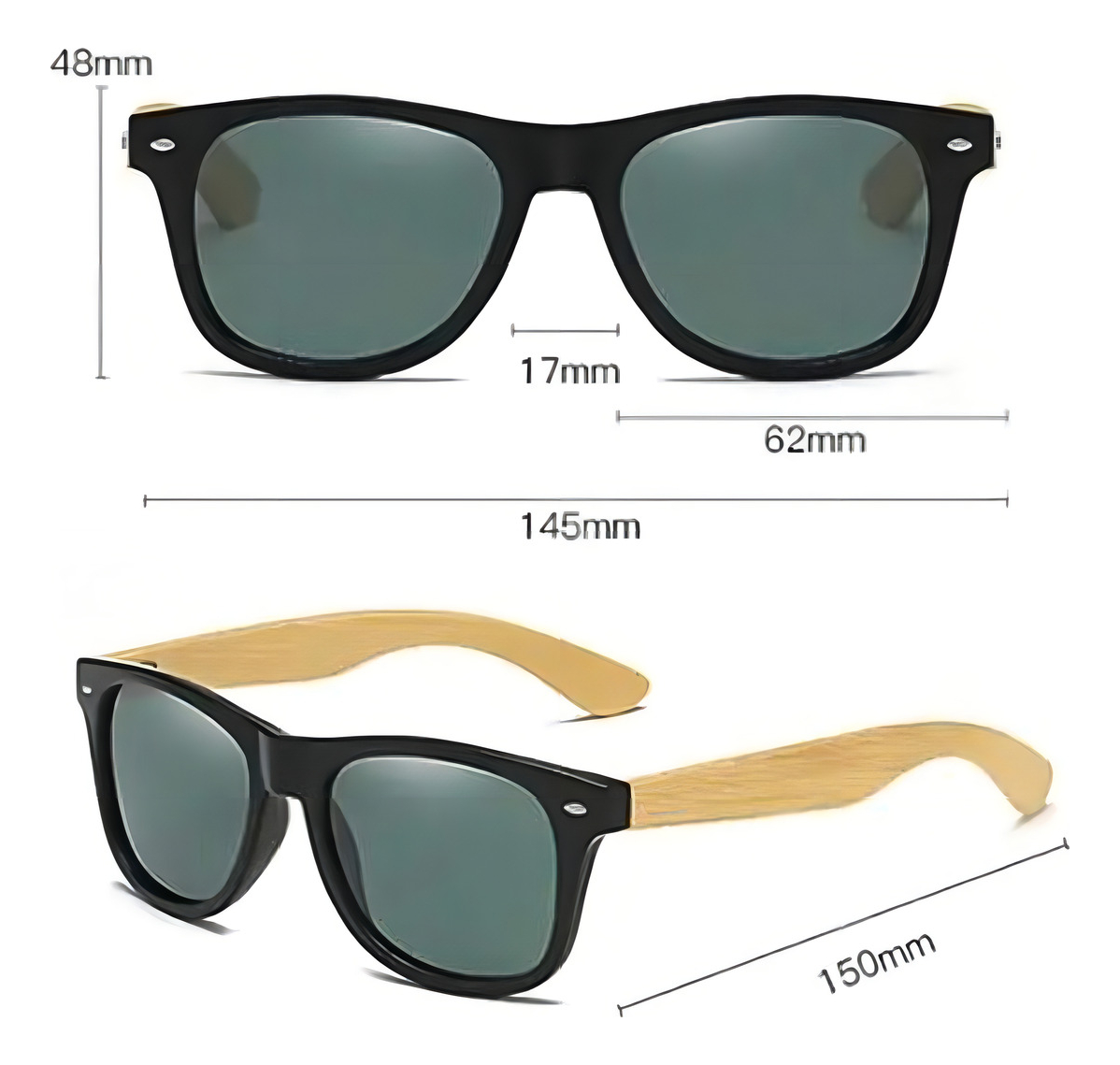 Óculos De Sol Bambu Quadrado Masculino Clássico Praia