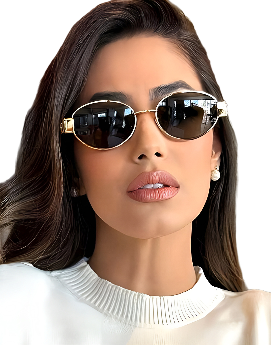 Óculos De Sol Oval Dourado Cobre Moda Tendencia Fashion Luxo